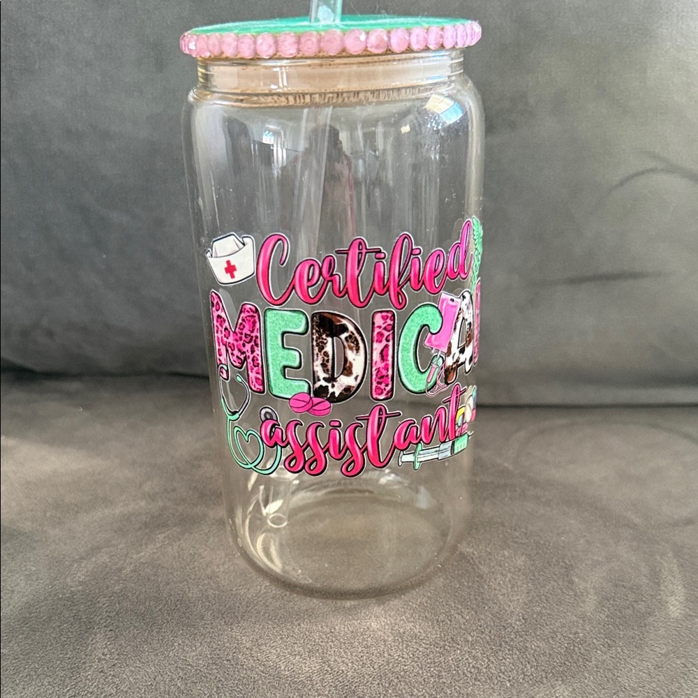 Chic Glass Jar with Green and Pink Accents